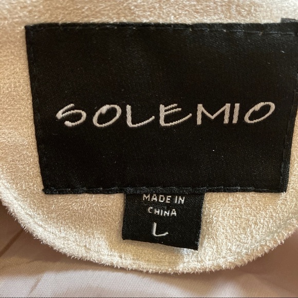 SOLEMIO Beige Vegan Suede Moto Jacket Size Large - Picture 14 of 16